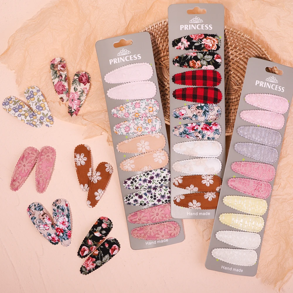 

10Pcs/Set Embroidery Printed Snap Hairpins For Girls Kids Colorful BB Clips Barrettes For Newborns Baby Hair Accessories Gifts