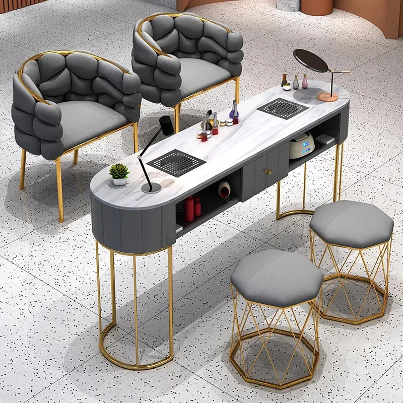 Tables à ongles en marbre nordique avec aspirateur, meubles de salon, ensemble de table de manucure professionnelle simple et double, luxe abordable