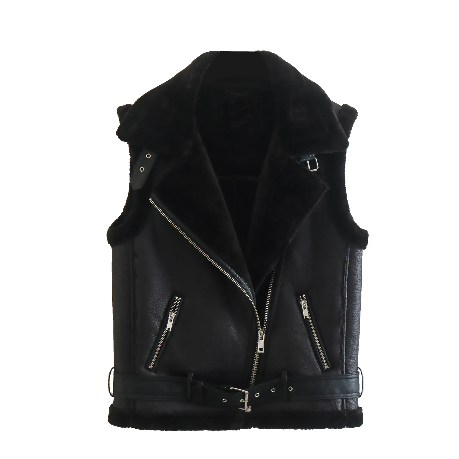 

Faux Fur Vest Jacket Women's Sleeveless Loose Zipper Jacket Women's Vest Autumn and Winter Warm Motorcycle Clothing