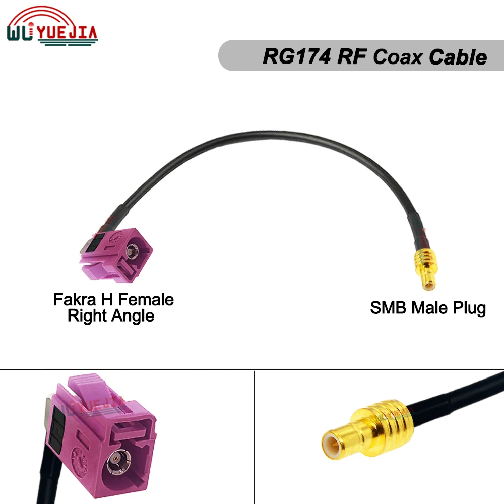 50 ohm RG174 Cable SMB Male Plug to Fakra A/B/C/D/E/F/G/H/I/K/Z Female Jack 90-Degree Right Angle Connector RF Coaxial Cable