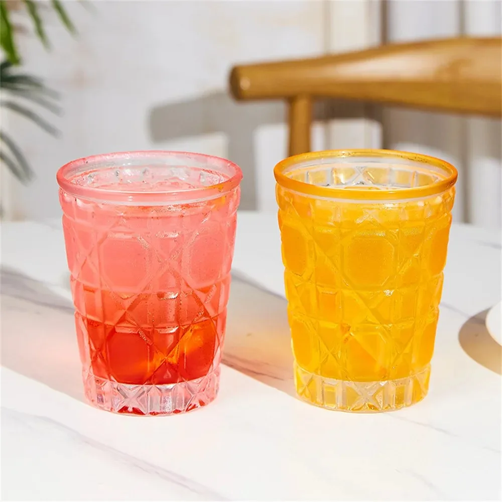 1pc 320ml Hand Engraved Diamond Patterns Drinking Glasses Whiskey Glass Colorful Glass Bathroom Tumblers Luxury Cups and Mugs