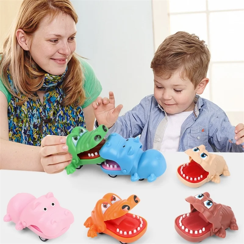 Biting Hand Crocodile Mouth Pull-back Car Toy Cartoon Hippo Puppy Animal Pull Back Toy Car Press Teeth Bite Fingers Tricky Toy