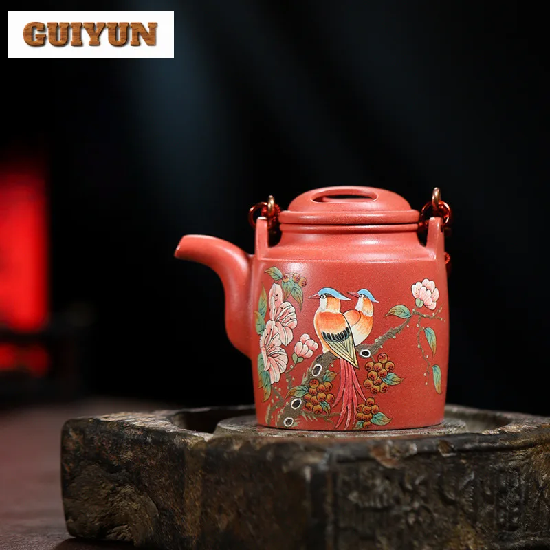 

230 мл Исин фиолетовые глиняные чайники ручной работы с подъемной ручкой, горшок из необработанной руды, скоростной спуск, грязевой чайник для заваривания чая с ситечком, чайный сервиз Zisha