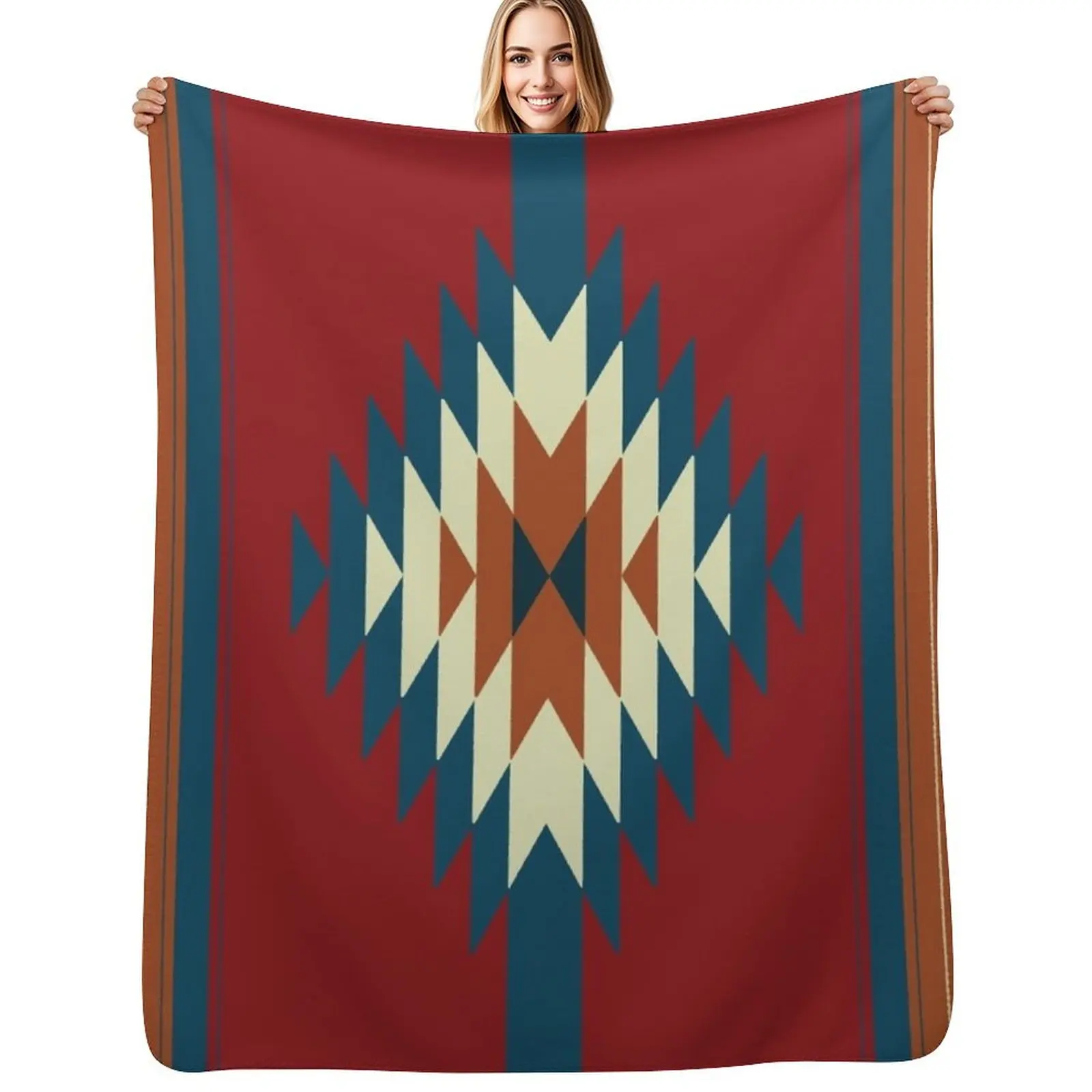 Southwestern Red Throw Blanket Thermals For Travel for sofa Beautifuls Flannel Fabric Beach Soft Plush Plaid Blankets