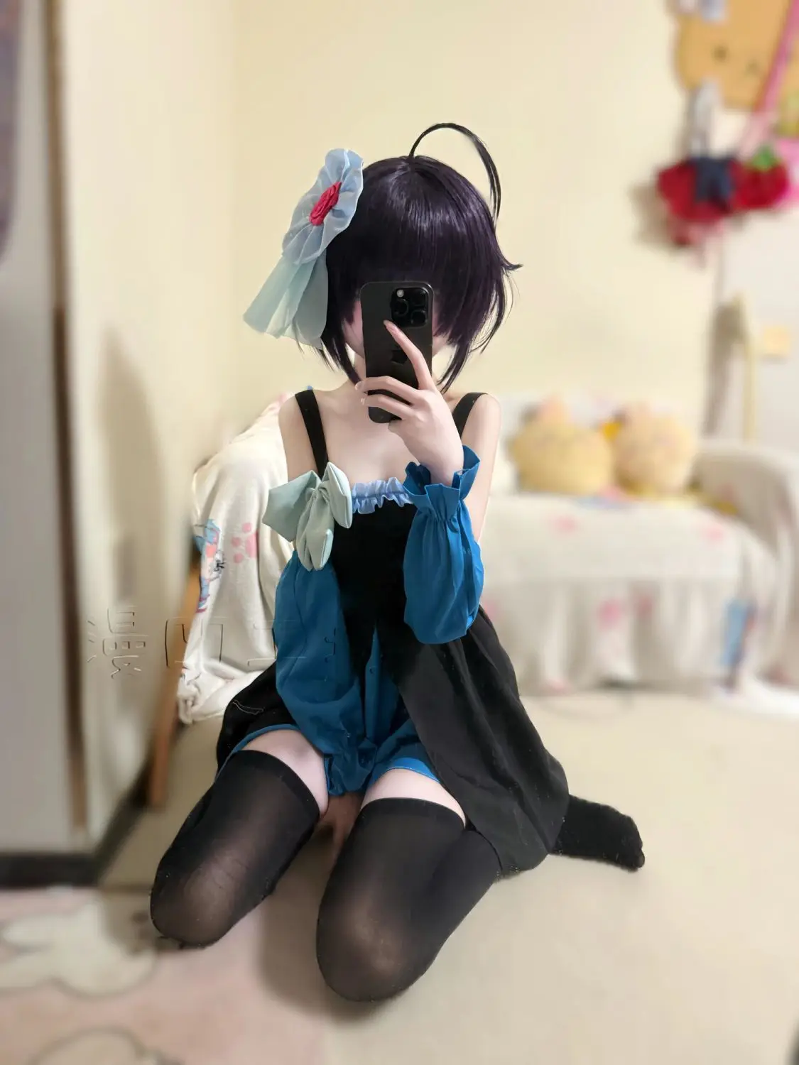 Love Chunibyo Takanashi Rikka Cos Outfit, Lace Spliced Suspender Sleeveless Princess Mini Dress Floral Skirt Set for Cosplay Eve