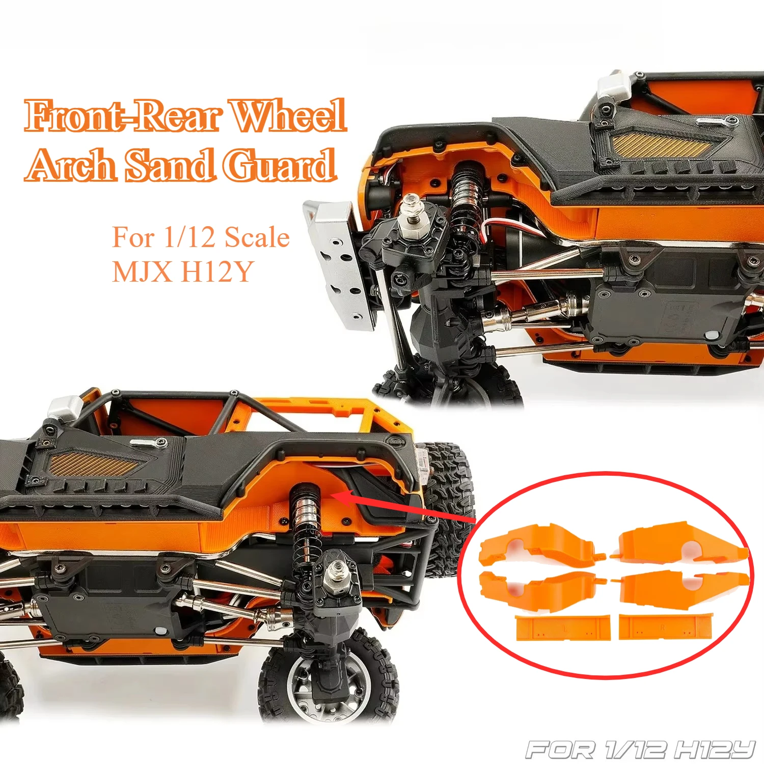 For 1/12 Scale MJX H12Y RC Car Front‑Rear Wheel Arch Sand Guard Side Bar Side Step Pedal Custom Size Exterior Protection Parts