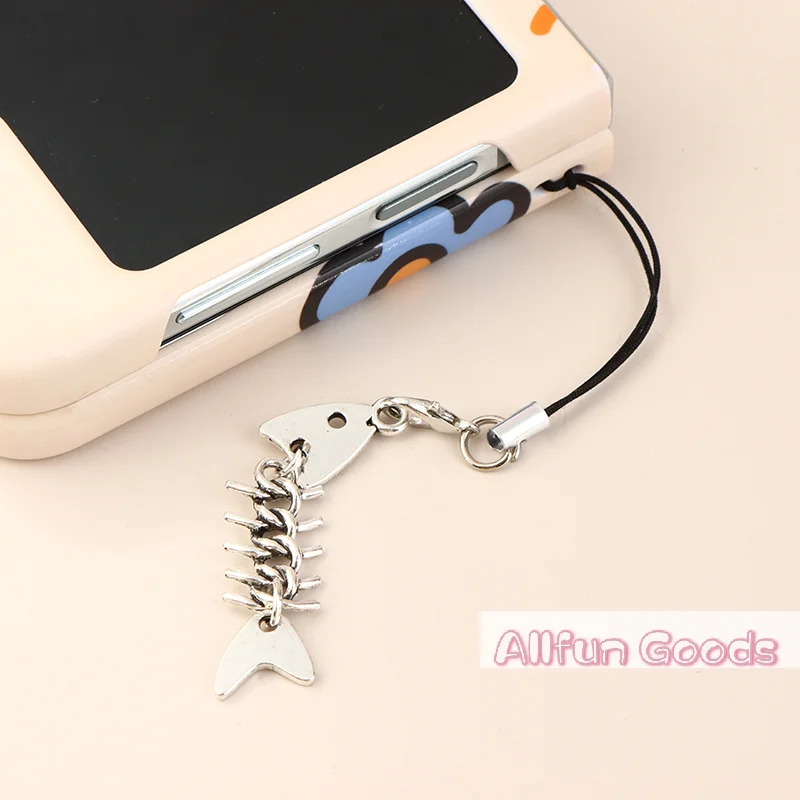 [TG835]Y2K Creative Fishbone Mobile Phone Chain Metal Fish Bone Phone Lanyard Cell Phone Charm Keycord Accessories