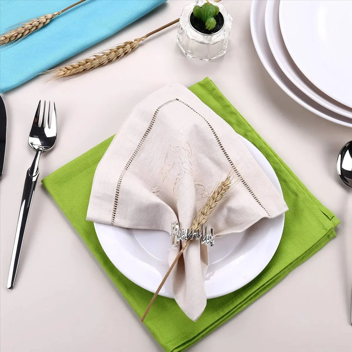 12Pcs Bismillah Napkin Rings Eid Mubarak Muslim Islamic Ramadan Napkin Buckle Wedding Dinner Table Decorations B-ABHG