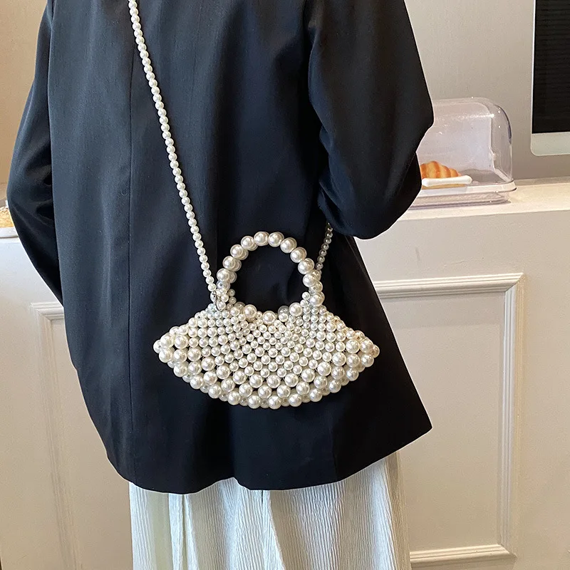 Handmade Woven Beaded Pearl Bags For Women Handbags 2023 New Elegantly Feminine Beach Vacation Clutch Party Bags