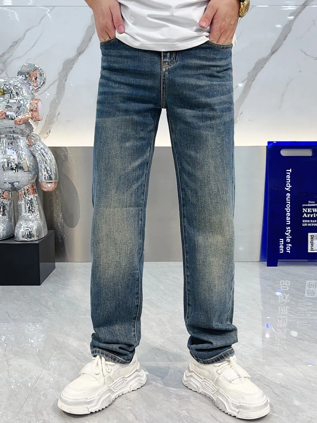 

Men's Straight Leg Jeans Pure Color Waed Vintage Loose Casual Long Trousers Comfortable Breathable Soft Durable Cotton Blend