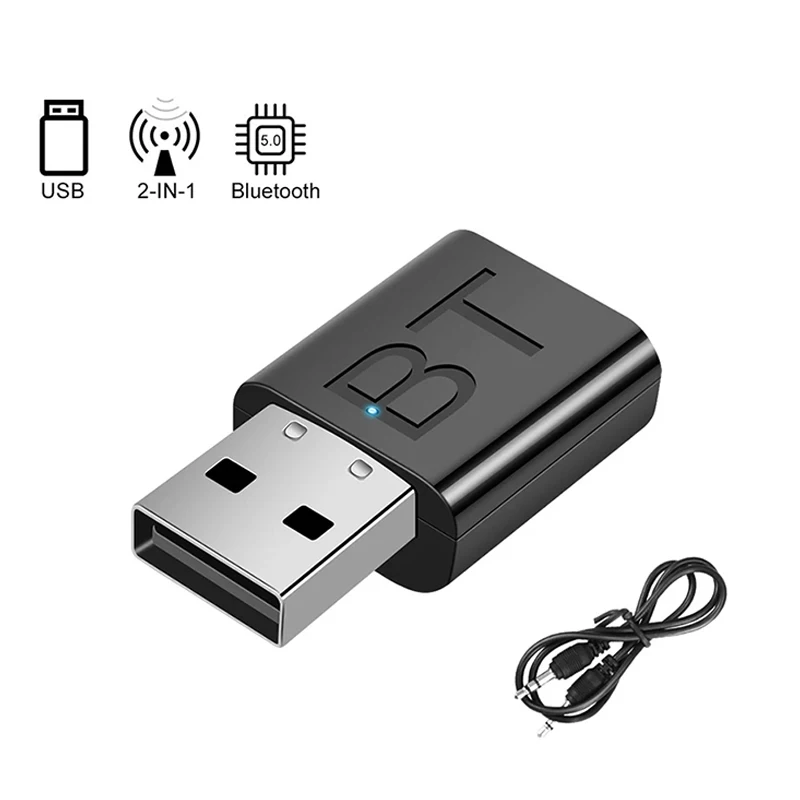 2 in 1 USB Bluetooth 5.0 Adapter Bluetooth Receiver USB Dongle Adapter Bluetooth 5.0 Audio Adapter Transmitter for PC Laptop Car