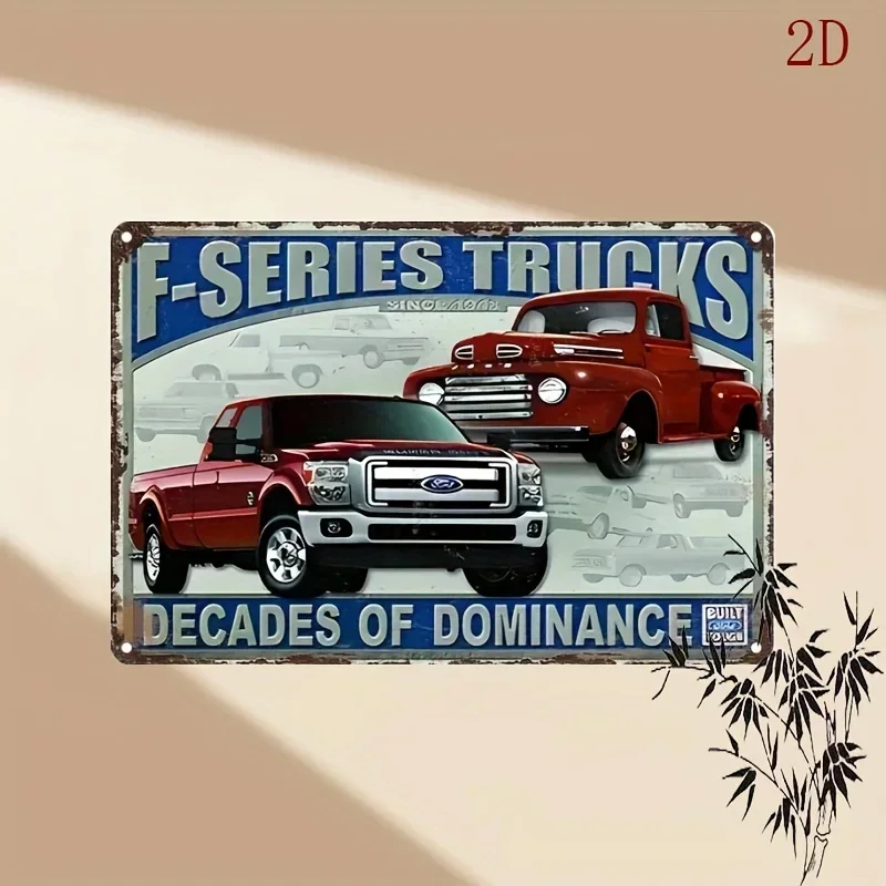 for F-Series Trucks Vintage Metal Wall Plaque - Rustic Red Pickup Truck Decor with 
