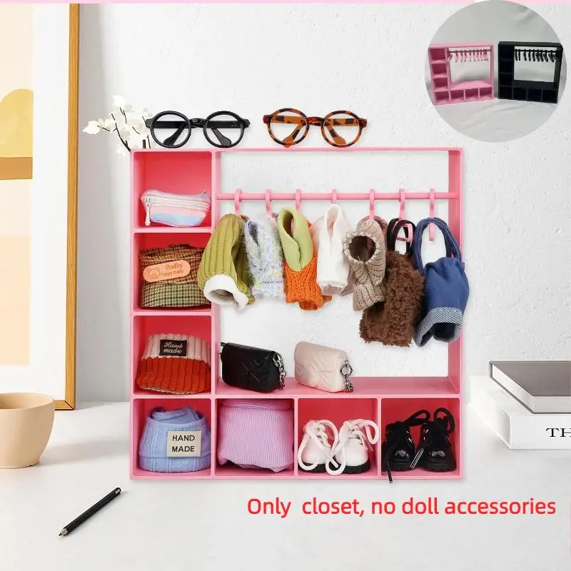 

Toy Doll Large Capacity Clothes Closet Portable With 10 Hangers Clothes Storage For Figures Durable Cute Display Stand
