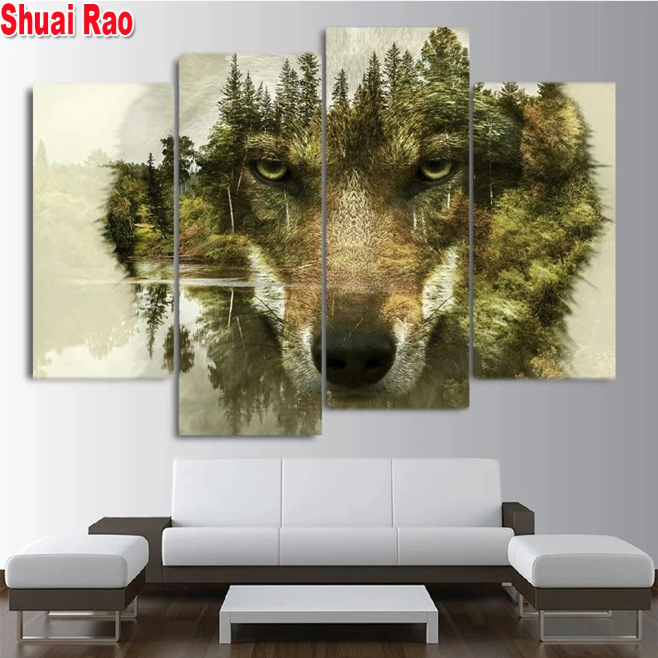 Forest Wolf Head Diamond Painting New Collection 2022 5D Diamond Embroidery Rhinestone Pictures Jungle Ferocious Animal Decor