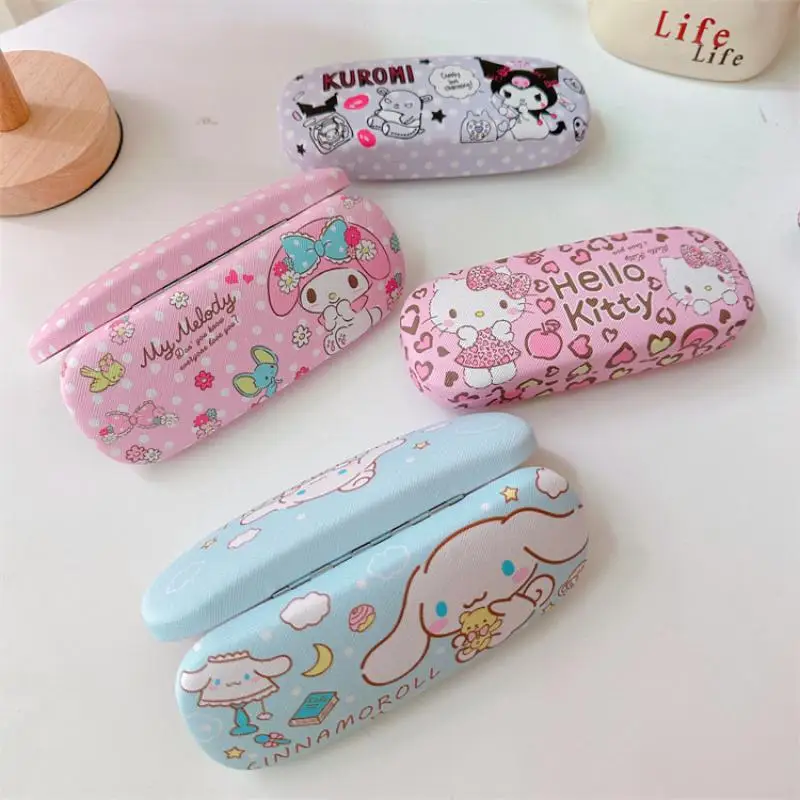 2024 Sanrio Glasses Case Kawaii HelloKitty Mymelody Kuromi Japanese Girl Cartoon PU Glasses Storage Box Children\'s Birthday Gift