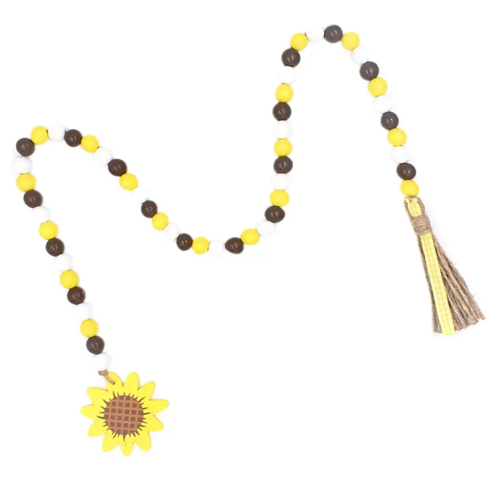 

Wooden Beads Decor Garland Sunflower Pendant Home Wall Hanging Long Lasting Use Office Shop Beads String Home Decor