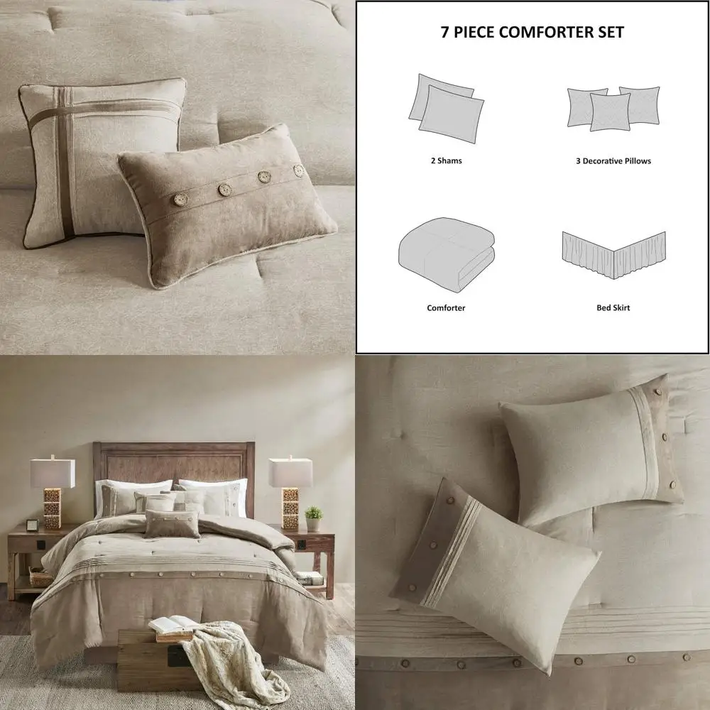 

Комплект одеял из 7 предметов из искусственной замши Rustic Tan с шарами и подушками, всесезонный пуховый альтернативный размер, Калифорния King Size