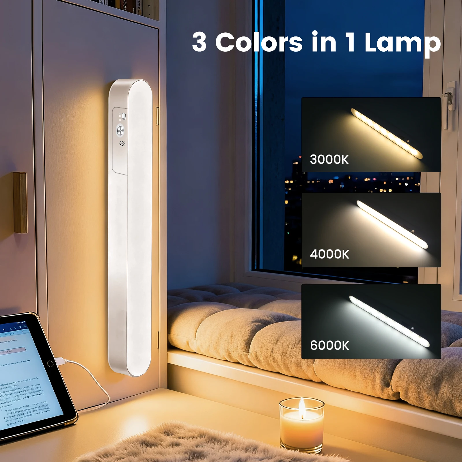 

Светильник для шкафа, перезаряжаемый через USB, ультратонкий ночник, магнитная лампа под шкафом для кухонной лестницы, внутреннее освещение