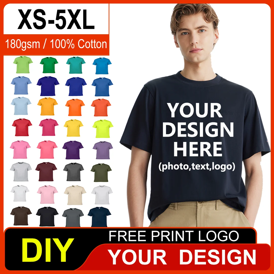 Custom Soft O-Neck T Shirt 100% Pure Cotton Solid Color Oversized Loose Fit Print Your Own Images Options Trendy Men's T shirt