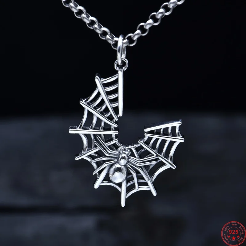 

S925 Sterling Silver Charms Pendants for Women Men New Fashion Creative Spider Cobweb Amulet Punk Jewelry Free Shipping