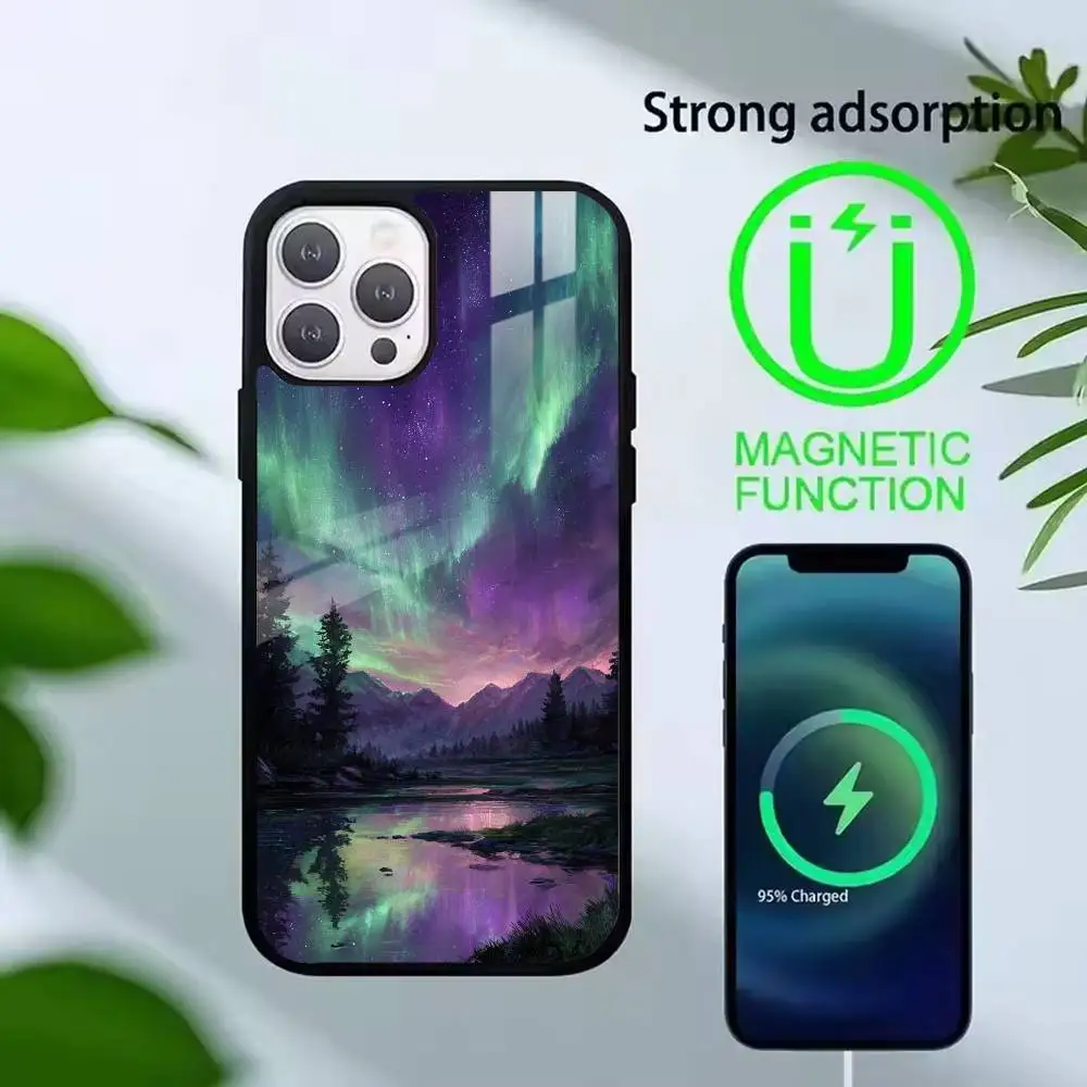 Spectacular Aurora Aesthetic  Phone Case For iPhone17,16,15,14,13,12,11 Plus,Pro Supports Magnetic Wireless Charging