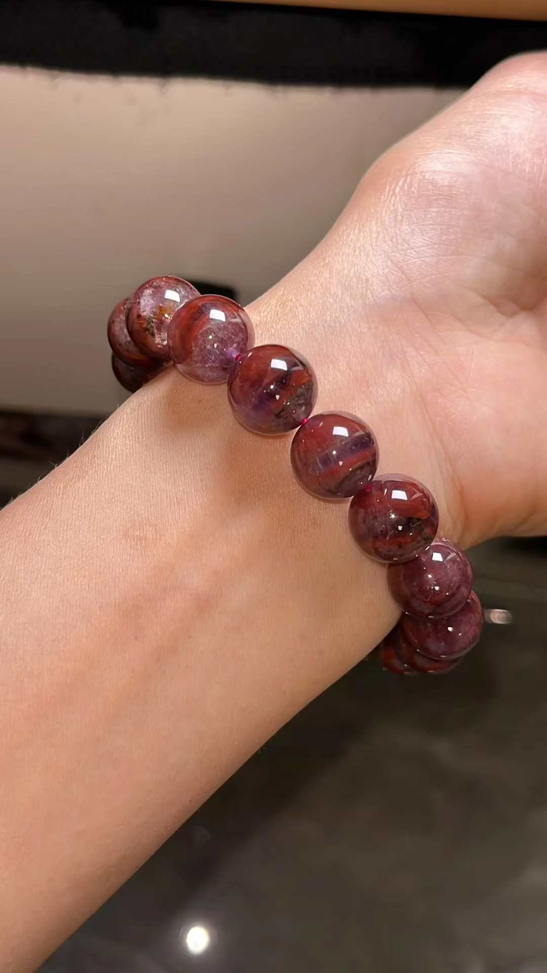 Natural Red Auralite 23 Cacoxenite Beads Eye Bracelet 12mm Canada Gemstone Women Men Clear Round Beads Jewelry AAAAA