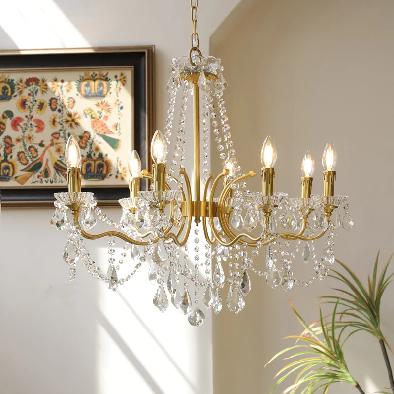 French Chandelier Candle Ancient Living Room Bedroom Duplex Staircase Dining Room Lamp American Crystal 2025 New Lamps Popular
