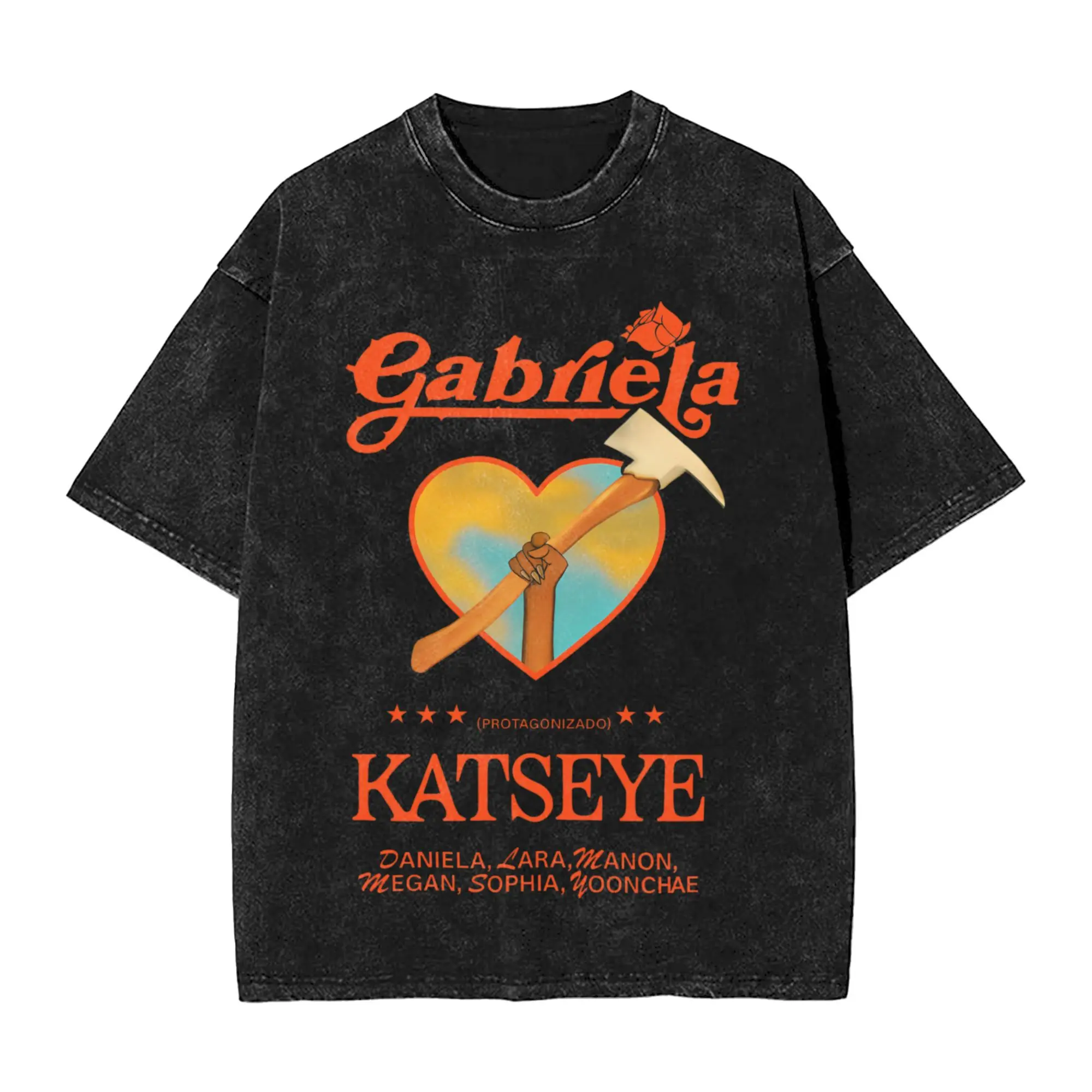 تي شيرت Katseye Gabriela Tour تي شيرت رجالي قطني رائع برقبة دائرية تي شيرت بأكمام قصيرة مطبوع