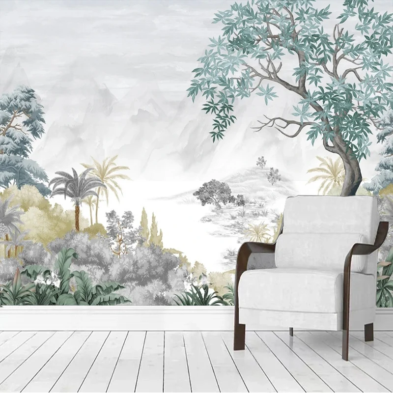 

Custom Photo Wallpaper 3D Hand Painted Nordic Landscape Forest Mural For Living Room Bedroom Study Waterproof Stickers Decor