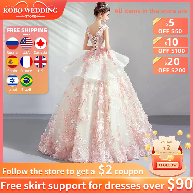 Roze Prinses Quinceanera Jurk 2022 Applicaties Kralen 3D Bloemen Prom Party Sweet 16 Baljurk Vestidos De 15 Años