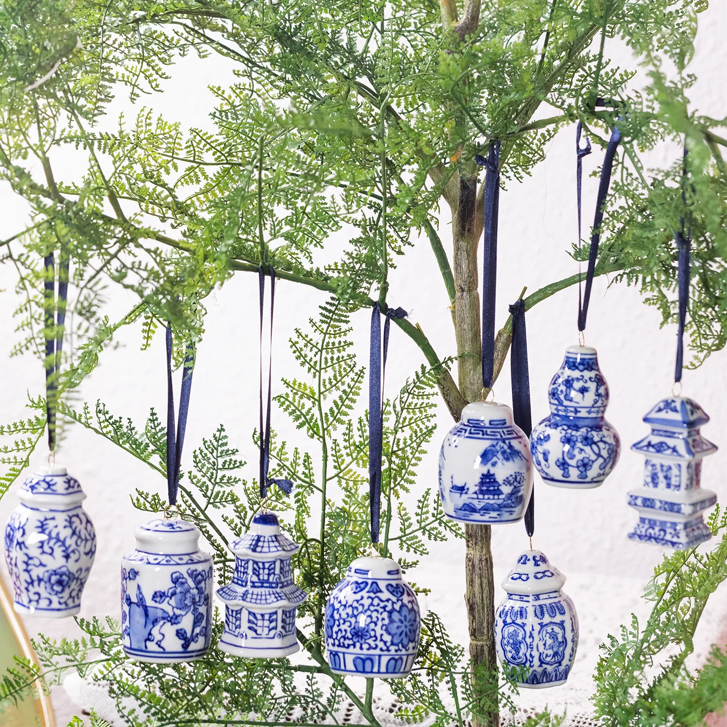 Jingdezhen Blue-and-White Porcelain General Jar Teapot Wind Chime Christmas Tree Ornament Ceramic Pendant Car Decor Friend Gift
