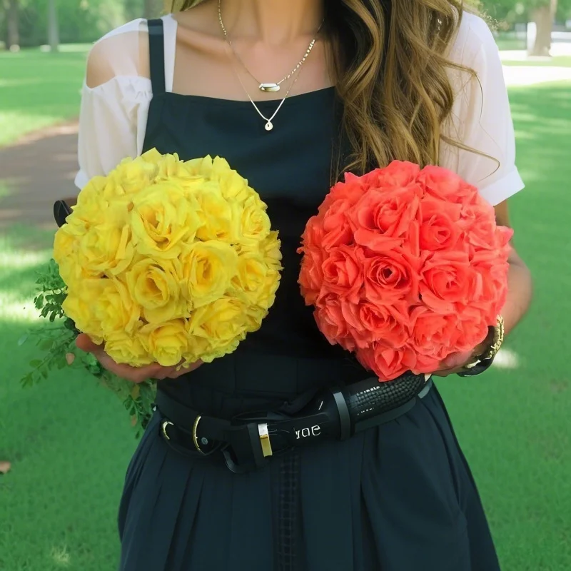 Hanging Silk Rose Ball Artificial Flower Kissing Ball Wedding Party Indoor Garden Baby Shower Pendant Diy Home Decoration