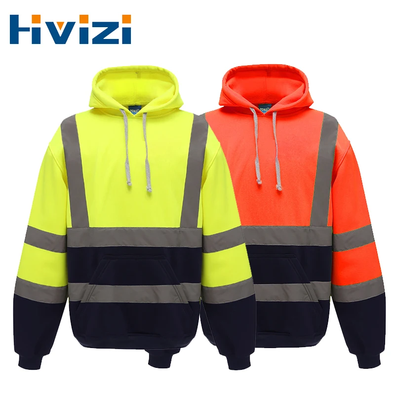 

Men's Hi Vis Workwear Coat High Vis Safety Reflective Sweatshirt Fleece Jacket Hoodie with Navy Bottom