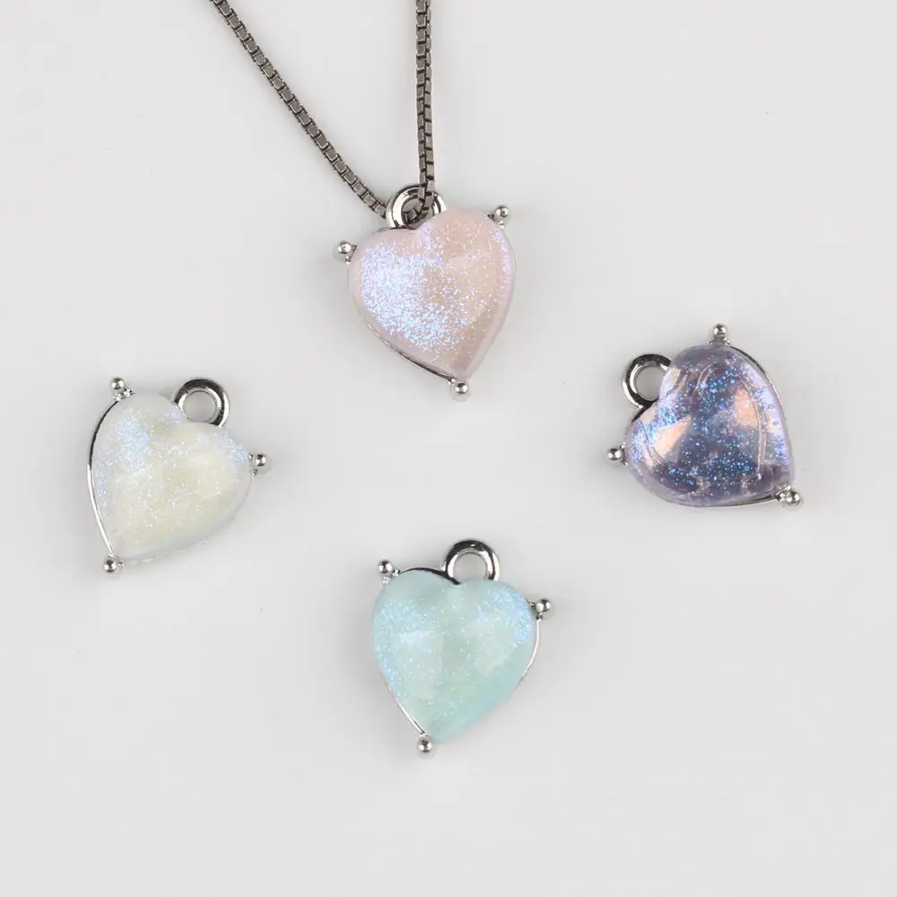 10Pcs/lot Simple Alloy Resin Inlay Love Pendant DIY Bracelet Necklace Earring Jewelry Making Accessories