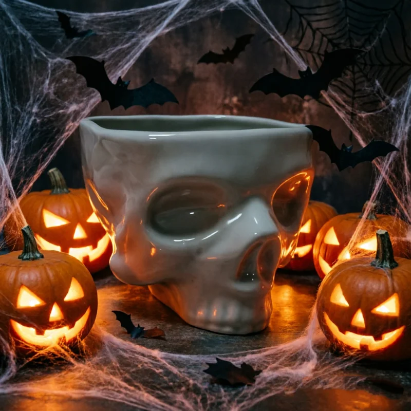 Ceramic Skull Bowl Food Safe Skeleton Head Shaped Bowl for Cereal Pasta Ice Cream Gothic Tabletop Decor