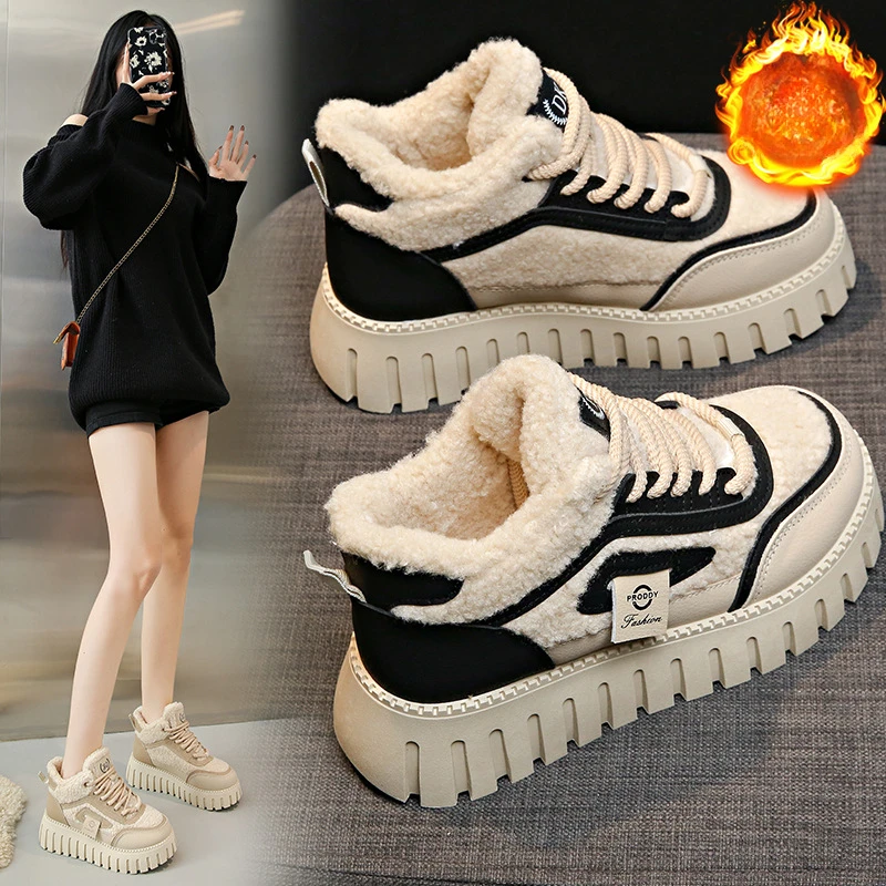 Fleece-lined Women Winter Snow Boots Waterproof Non-slip Warm Footwear High-top Boots Design Original Vulcanized Platform Shoes