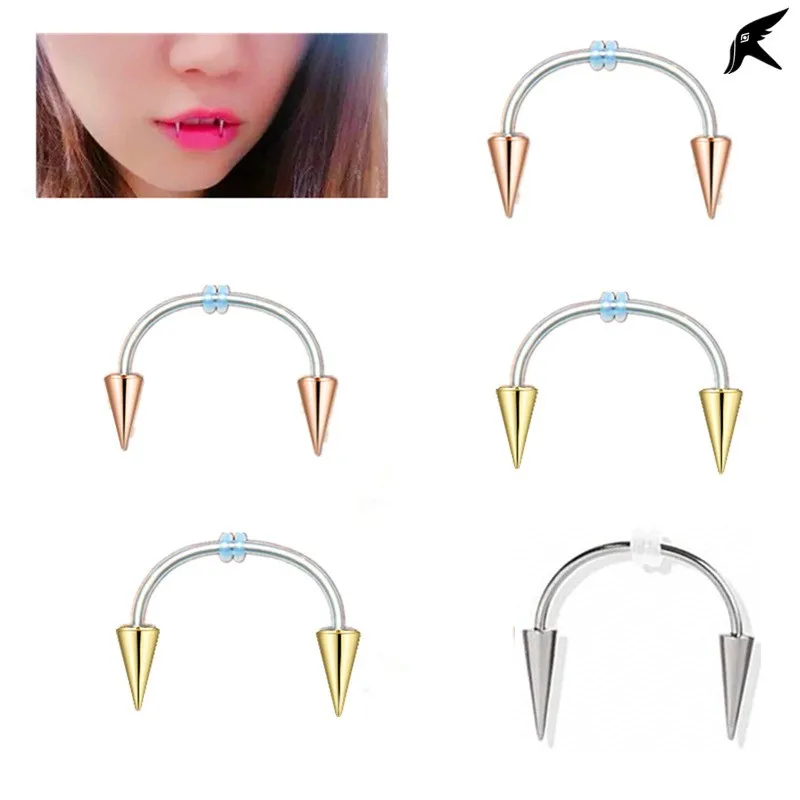 2 pieces of C-pole smiling lips, tiger teeth, zombie teeth, lace up, vampire pierced jewelry