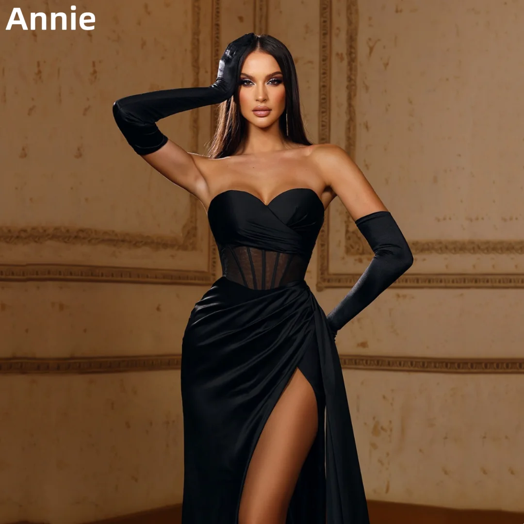 Annie Black Wedding Dress Anti-silk satin Prom Dresses Lace Off-the-shoulder Mermaid With Gloves Bespoke Occasion Dresses