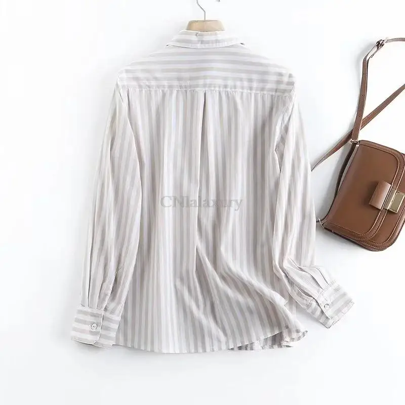 Women Summer Blouses Office Lady Tops Striped Button Up Long Sleeve Shirt Female 2023 New Spring Korean Fashion Blousas Mujer