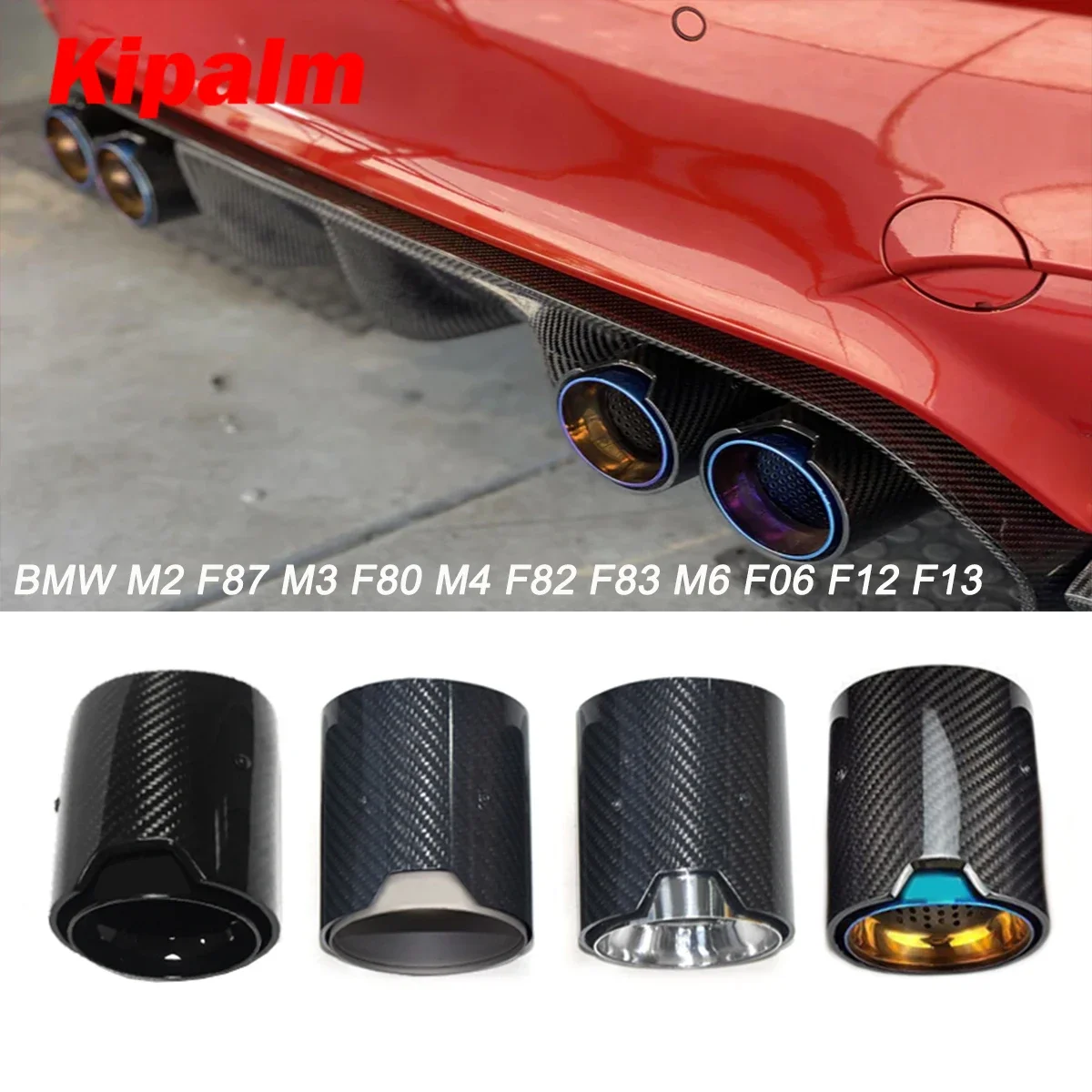 Kipalm 4pcs M2 F87 M3 F80 M4 F82 F83 M6 F06 F12 F13 Carbon Fiber Exhaust Tip Muffler for BMW with M Logo