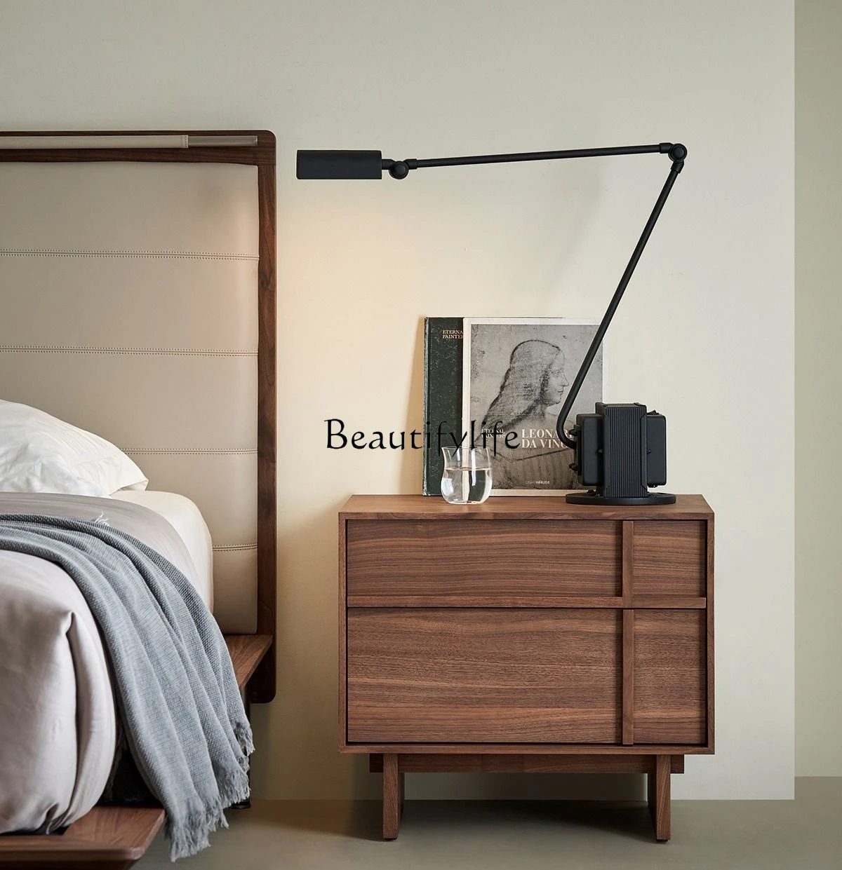 

North American Black Walnut Wababi Wind Solid Wood Bone Line Storage Bedside Table