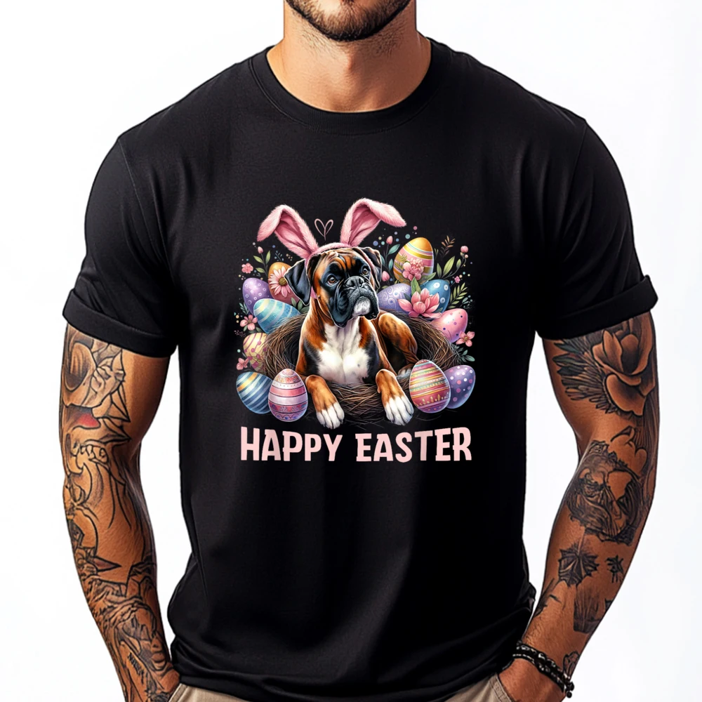 

Boxer Dog Bunny Ears Happy Easter Day Oversized T Shirt Men Youth Streetwear Cute Oversized T Shirt Cotton T Shirt Men