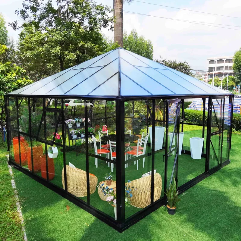 New Design SunProof Multi-Span Greenhouse for Garden Aluminum Frame Sunroom Steel and Glass House Green House