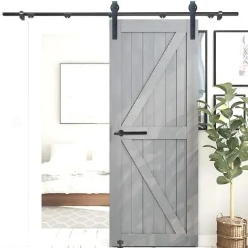 6.6FT Sliding Barn Door Hardware Kit Smoothly and Quietly Sliding Barn Door Track with Floor Guide for Home Black