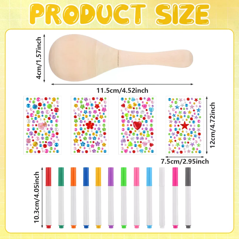 Maracas in legno da 30 pezzi per bambini, set fai da te con 24 penne colorate, strumenti musicali Maracas per Cinco De Mayo Fiesta messicana