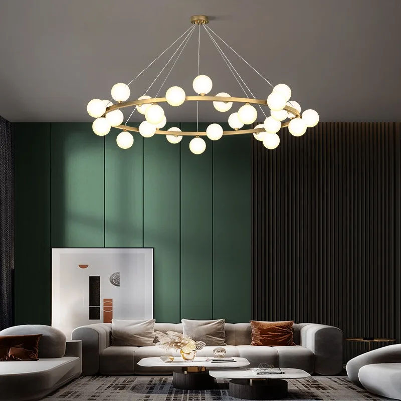 Cream wind living room chandelier, simple modern atmosphere, all copper light luxury 2025 new duplex building empty main lamp