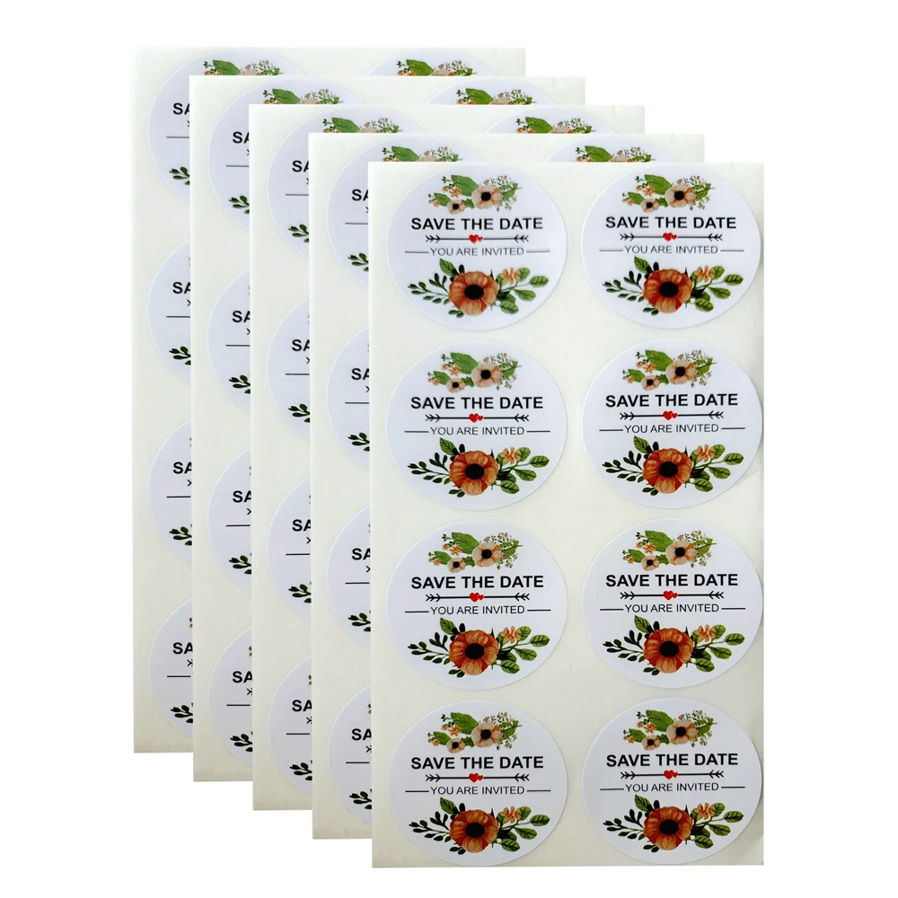 

120pcs Save The Date You're Invited Stickers for flower Wedding Invitation Envelope Seals 2Inches