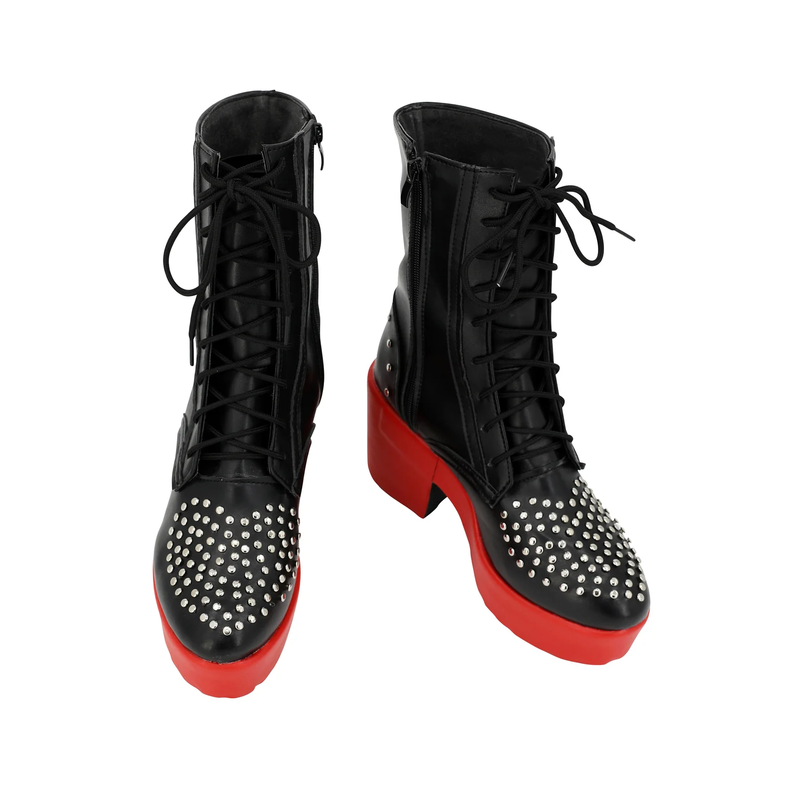 Musical Movie Red Cosplay Shoes Black Studded Boots Thick-Soled High Heels Strapped Shoes Halloween Party