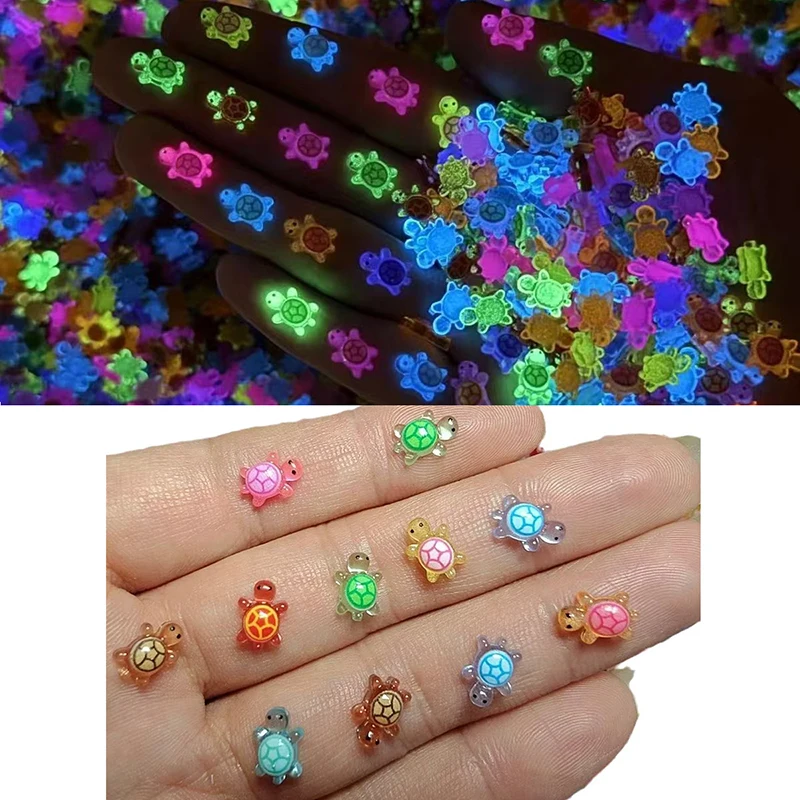 100pcs Cute Mini Resin Turtles Miniature, Glow in The Dark Tiny Animal Figures for Micro Landscape, Home DIY Craft Decoration