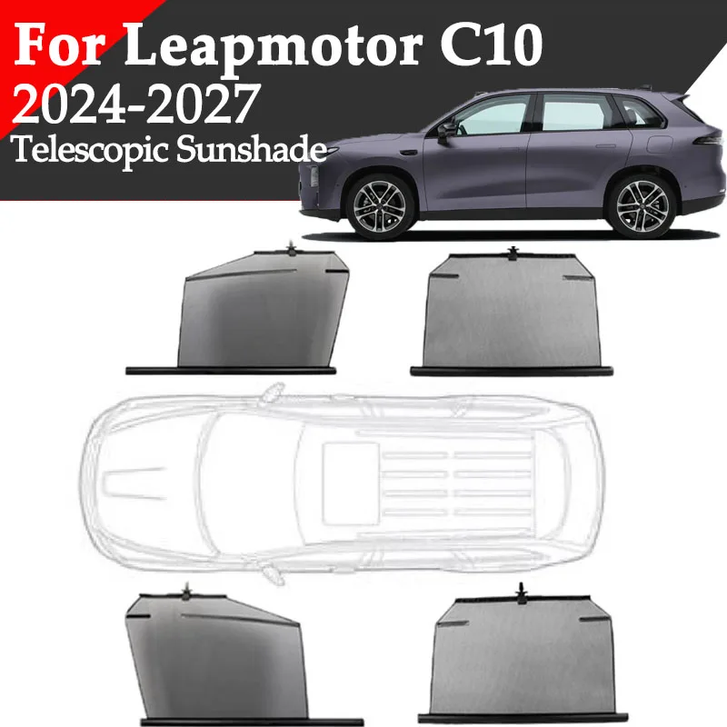 For Leapmotor C10 2024-2026 2027 Car Telescopic Sunshade Side Window Curtain Sun UV Protection Retractable Visor Auto Accessory